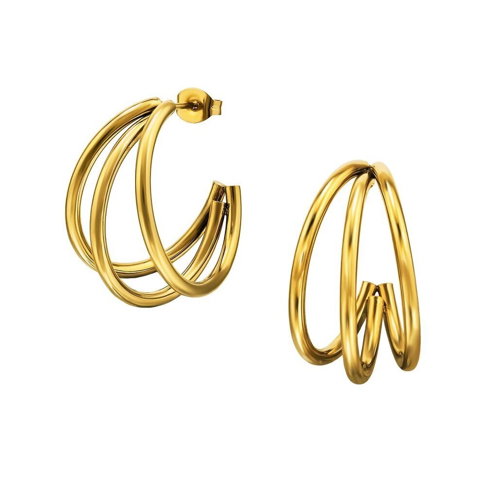 Triple Gold Open Hoop Earrings Layered 316L Stainless Steel Statement Hoop 25mm